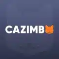 The image shows the word CAZIMB in bold white letters on a blue background, with the letter O replaced by an orange cat face icon.