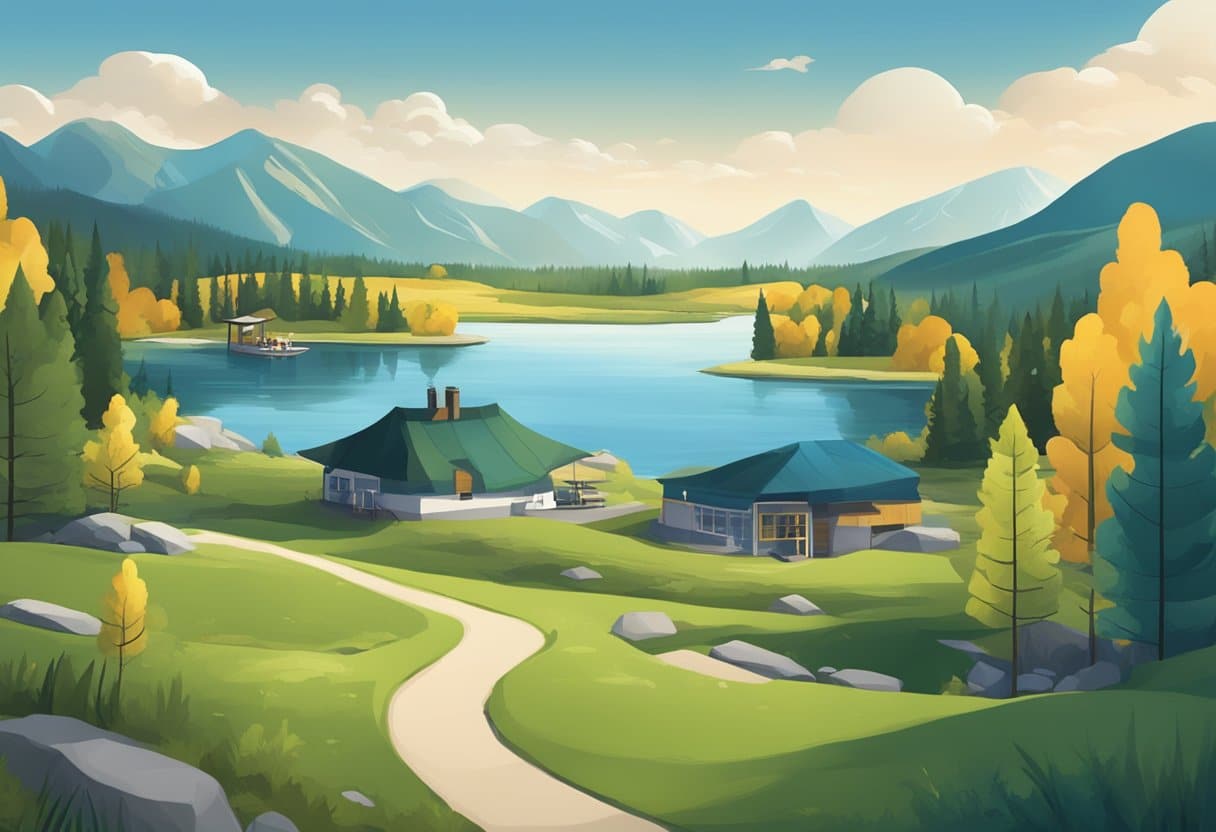 A serene Canadian landscape with a prominent logo of the Responsible Gambling Council and RG Check Accreditation, showcasing new measures for responsible gambling